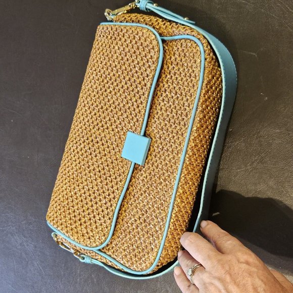 BNWoT never used Topshop Straw+Turquoise Patent Leather Shoulder Bag Purse RRP30 - Picture 5 of 16